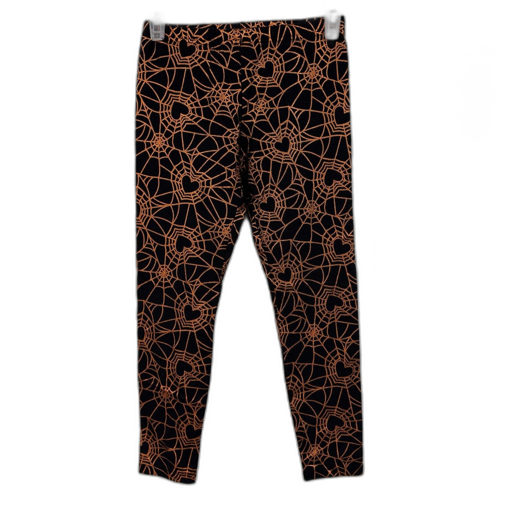 Girls' L (10-12) Black Orange Spiderweb Heart Halloween Leggings Pants